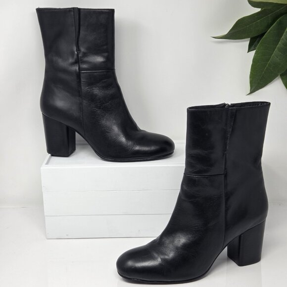 Seychelles Wild Ride Womens 10 Boots Leather Black Block Heel Zip Chelsea Moto - Picture 1 of 10